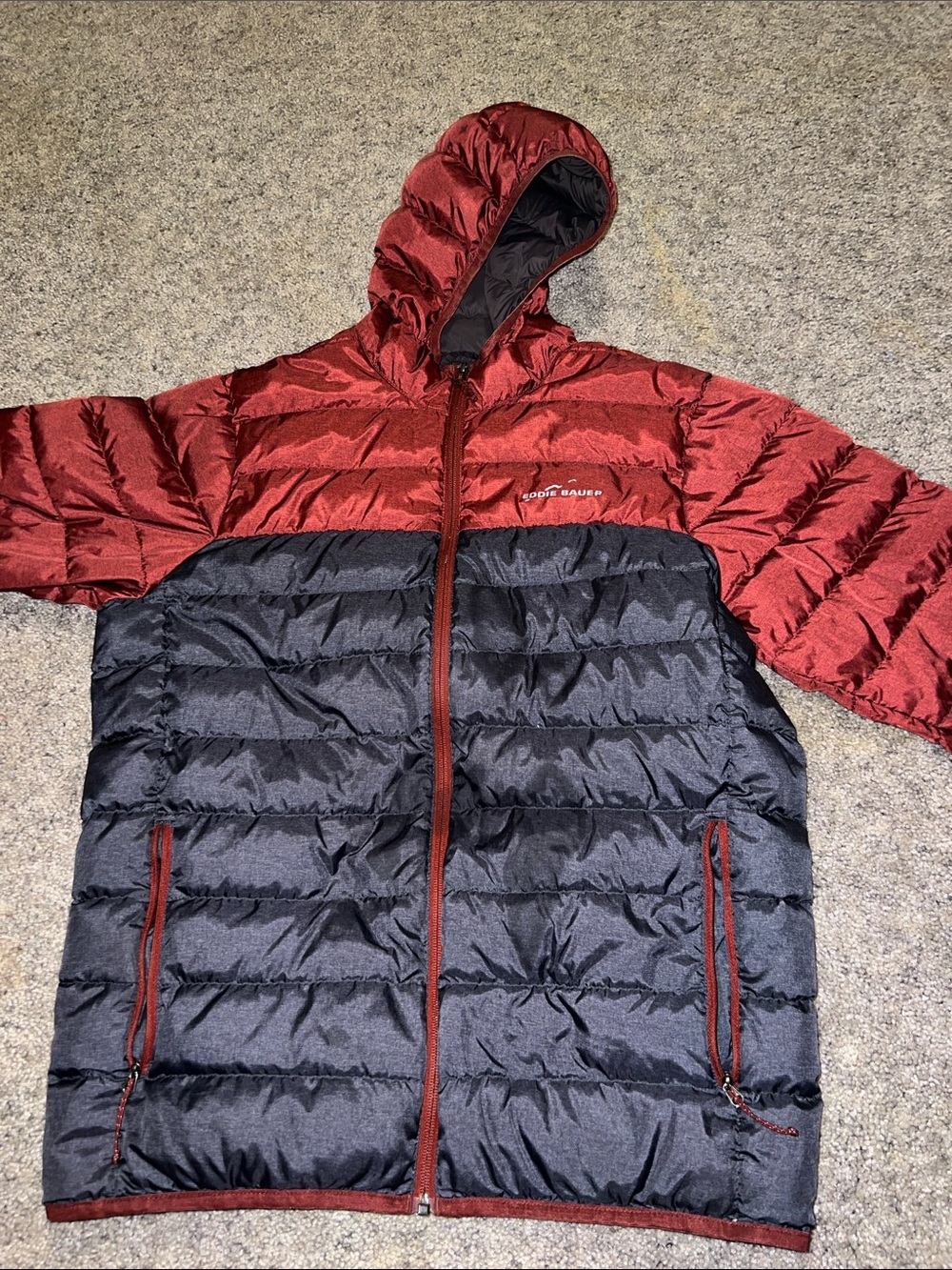 Eddie Bauer Red and Black Hooded Puffer Coat